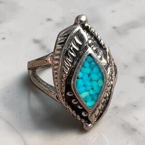 Sterling Silver Turquoise Inlay Midi Ring Size 4 Boho Southwest